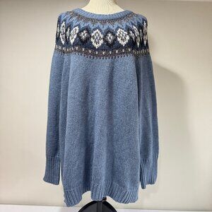 CHAPS Ralph Lauren Intarsia Knit Fair Isle Sweater 3X NWT Indigo Blue